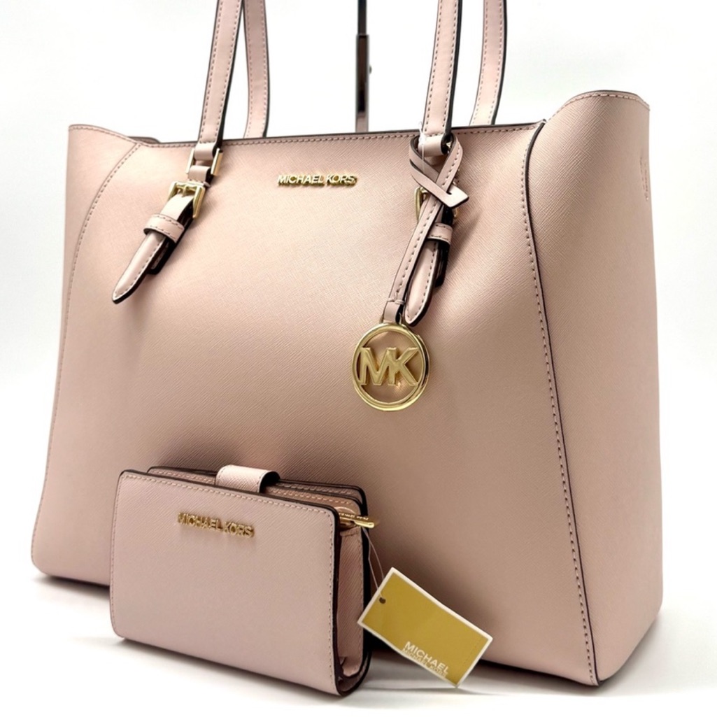 Michael Kors Charlotte Lg Tote Bag 3 In 1 Tote Bag & Bifold Wallet Powder Blush